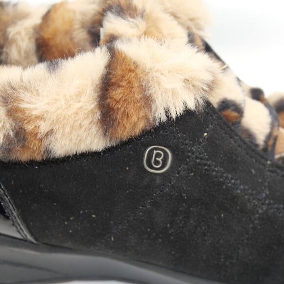 NEW BZees Golden Fur Trim Slip On Shooties Booties Black Leopard Women's 8.5 - Picture 3 of 13